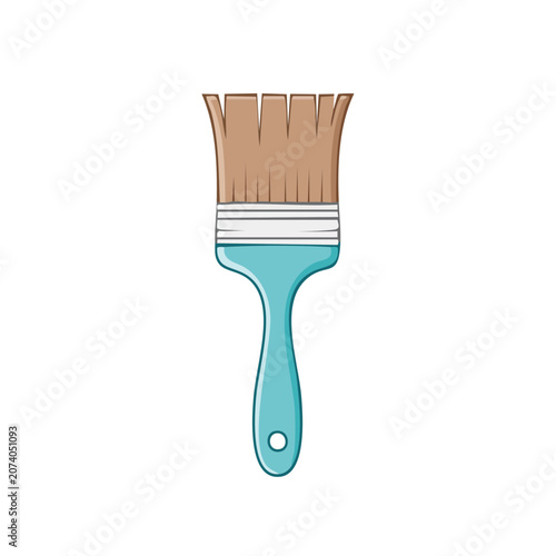 Flat illustration of a turquoise paintbrush with wooden bristles