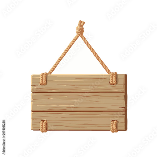 Hanging wooden signboard with rope illustration