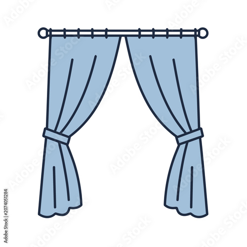 Light Blue Curtains with Tiebacks Vector Illustration