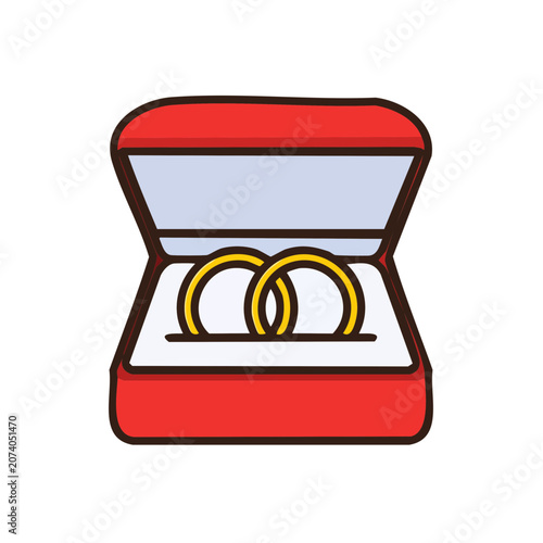 Wedding Rings in Red Jewelry Box Vector Illustration