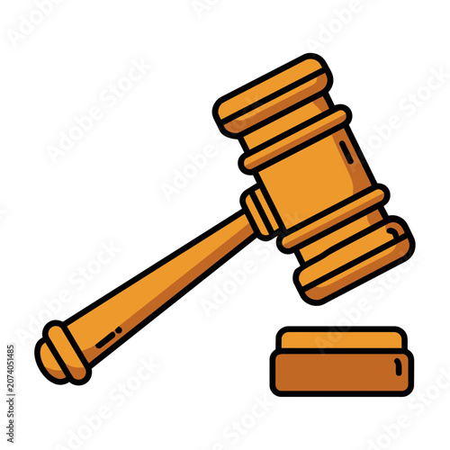 Wooden Judge Gavel and Block Vector Illustration