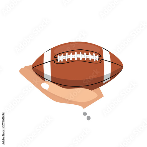 American football held in hand, flat vector illustration