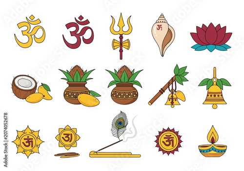 Collection of Hindu Religious and Cultural Icons for Festival Decoration