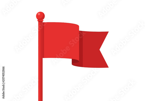 Flat red flag on flagpole isolated on white for marking or alerts.