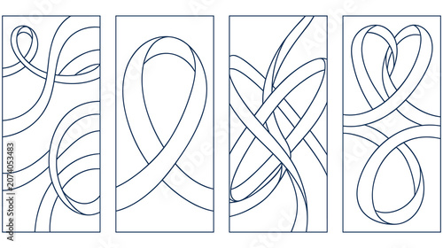 Foto Abstract ribbon loops and swirls in frames simple art.
