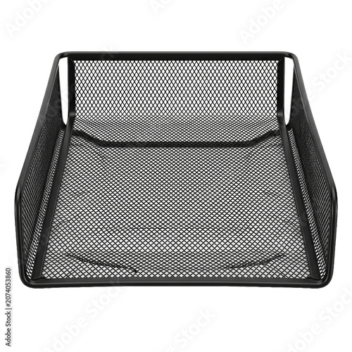 Obraz na plátně Black Wire Mesh Desk Paper Tray Isolated On Transparent Background