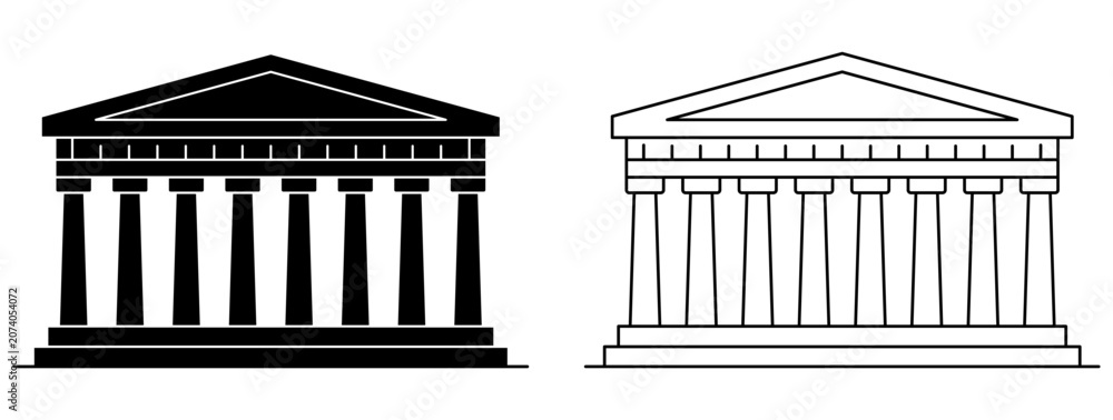 Naklejka premium Set of Parthenon icons, symbols for Greece, ancient architecture, and history. Vector illustration