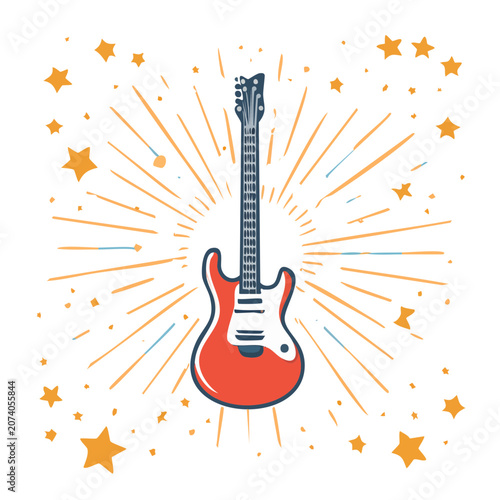 Red electric guitar with starburst background