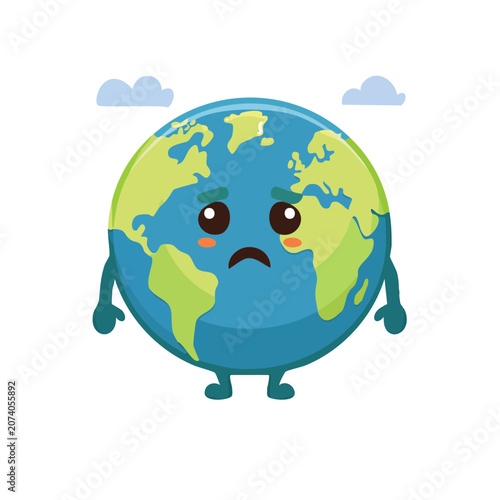 Sad Earth Planet Cartoon Character