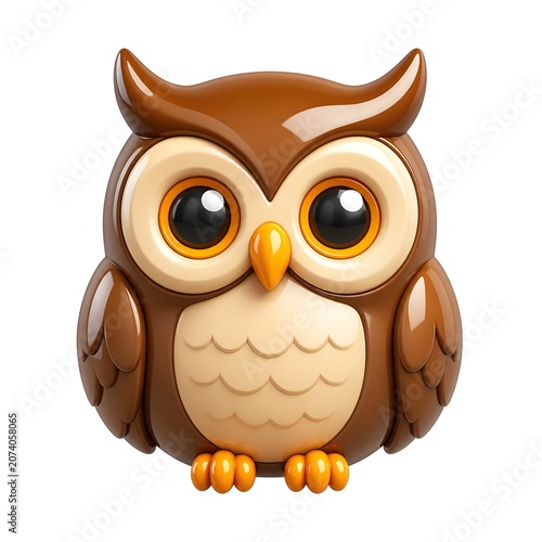Cute cartoon owl illustration with big eyes and warm brown tones