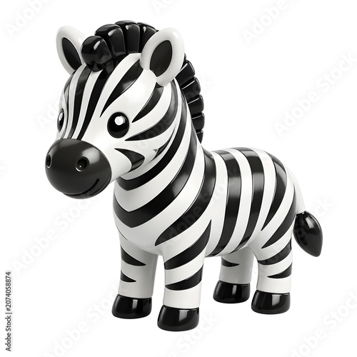 Cute zebra toy with black and white stripes on white background