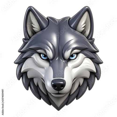 Stylized wolf head icon with intense blue eyes and fierce expression