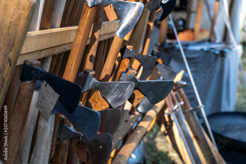 Photos Handcrafted medieval axes for sale, displaying history and ancient craftsmanship