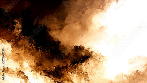 Tableau sur toile Dramatic dark swirling smoke and ash plumes rising against a bright white backgr