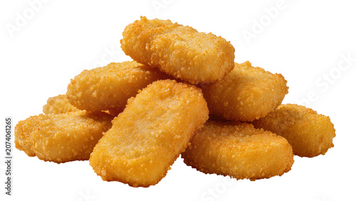 Isolated pile of crispy golden fried chicken nuggets ready to be served as a delicious snack