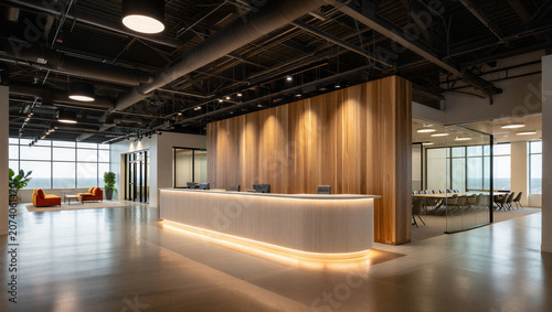 Bild auf Leinwand Modern office lobby reception desk with industrial ceiling design reception inte
