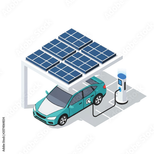 Electric Vehicle Charging Station with Solar Panels.