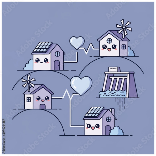 Houses with renewable energy sources connected.