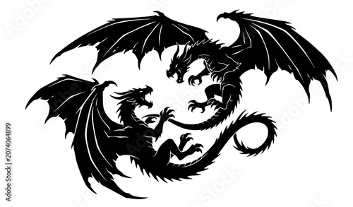 Foto Epic dragon battle silhouettes fantasy monster fight vector illustration isolate