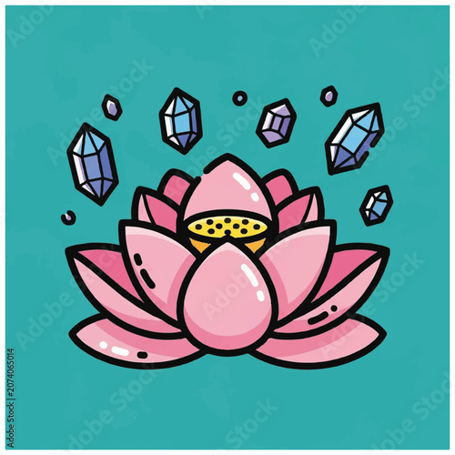 Pink Lotus Flower with Crystals Floating.