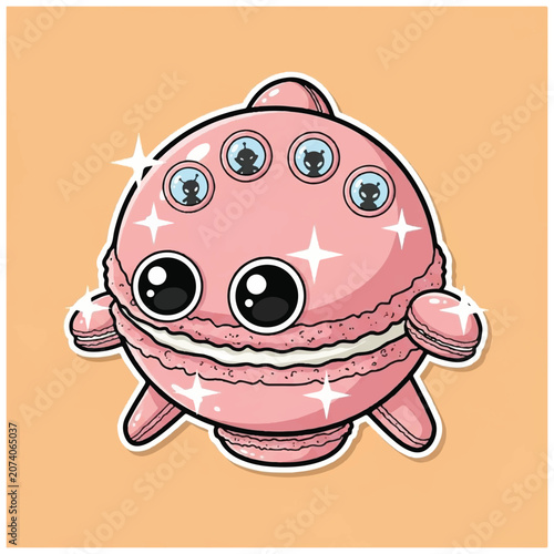Pink Macaroon Cartoon Dessert Character.