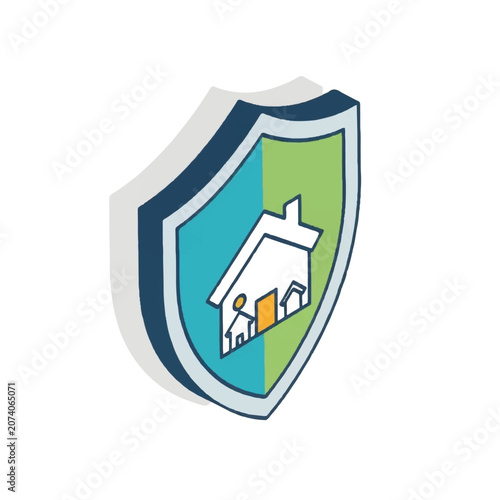 Shield with house and family icon.