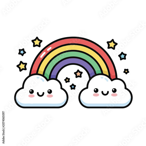 Smiling Clouds with Rainbow Colors.