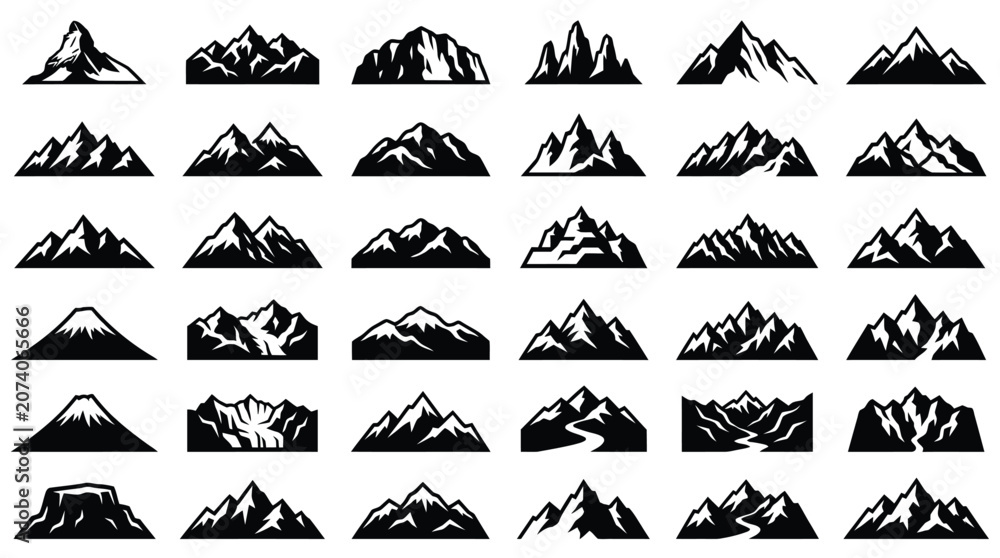 Fototapeta premium Minimalist black mountain vector illustration set for professional graphic design projects