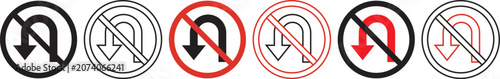 Foto No U turn sign circular red and white black traffic symbol