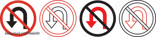 Foto No U turn sign circular red and white black traffic symbol