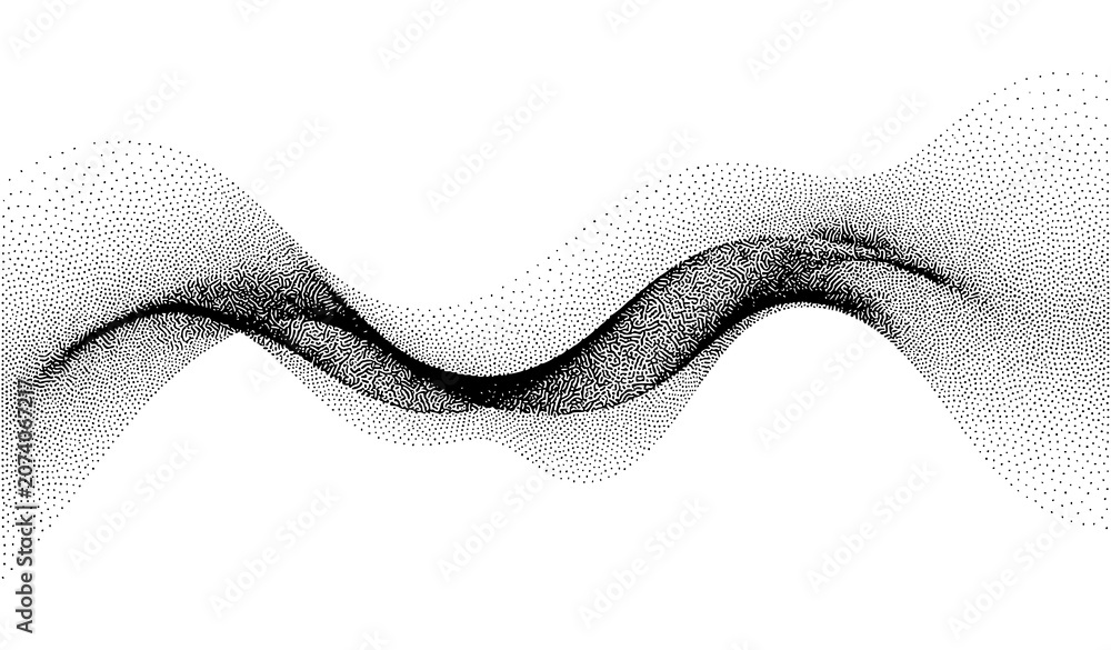 Fototapeta premium Abstract Dotwork Wave Pattern with Black Stipple Noise Gradient Vector Background