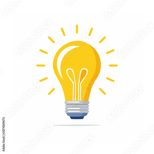 Yellow light bulb icon with glowing rays