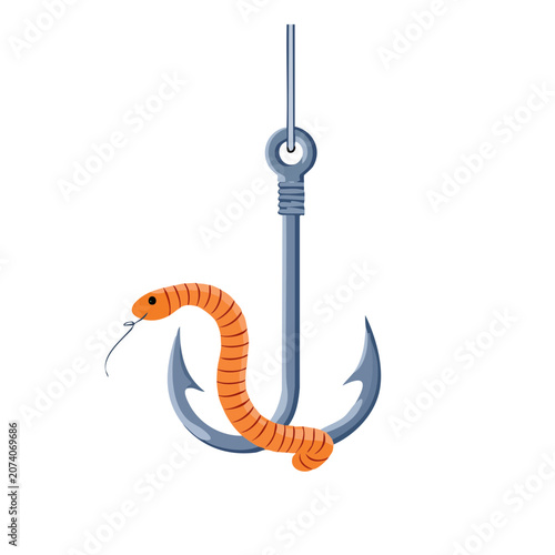Anchor with orange snake flat vector illustration