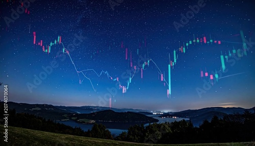 Stock market graph at dusk landscape.
