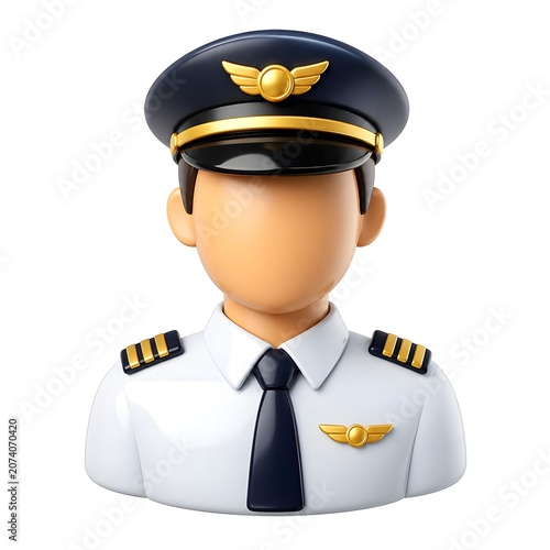 Cartoon pilot uniform with wings and insignia isolated on white background