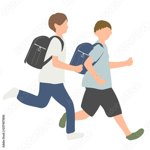 ランドセルを背負って一緒に走る男の子たちのイラスト