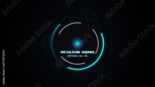 Digital Loading Progress Circle with Initializing Sequence Text Overlay