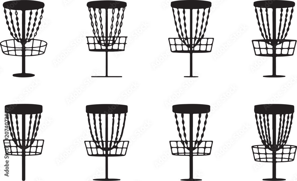 Fototapeta premium Eight disc golf baskets in different styles