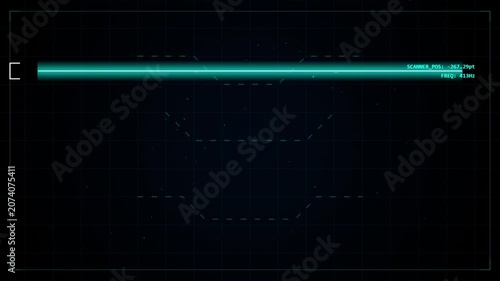 Digital radar interface scanning grid lines in a futuristic hud system