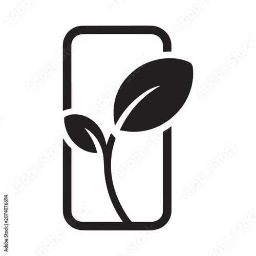 Smartphone With Sprout Icon Minimal Vector Silhouette On White Background
