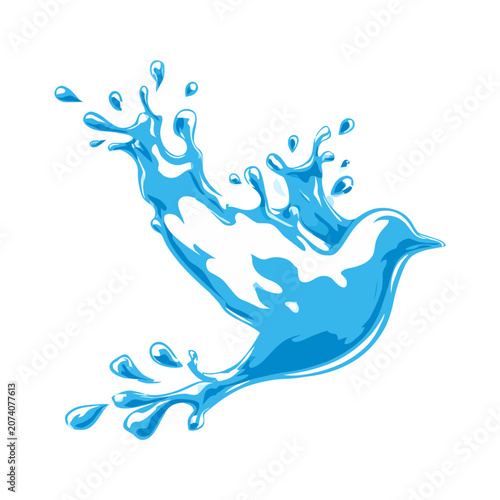 Blue water bird splash vector illustration