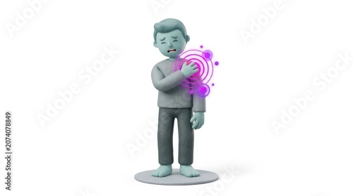 Person holding pink object emitting swirling patterns on chest in studio