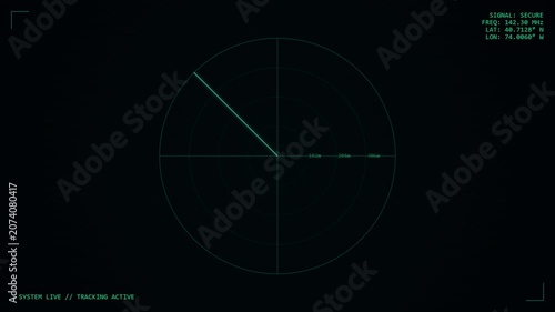 Digital radar screen detecting moving targets in a futuristic interface