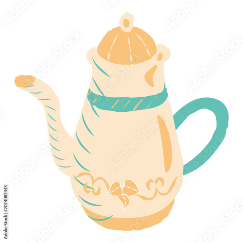 Lineless Retro Teapot With Floral Ornament Illustration