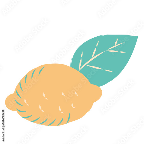 Lineless Flat Lemon Fruit With Leaf Illustration