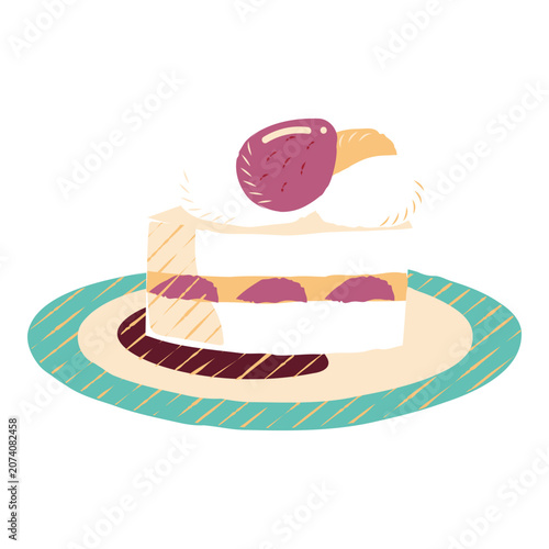 Lineless Retro Strawberry Shortcake Slice Illustration