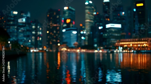 An atmospheric ic skyline of a glowing financial district showcasing shimmering textures and modern architectural highlights