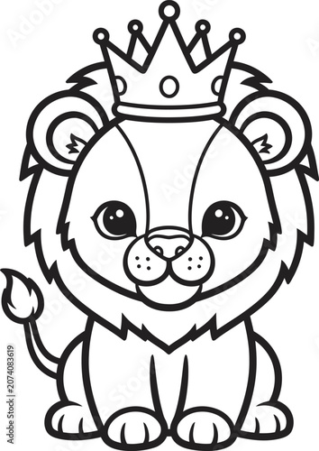 Cute lion wearing a crown coloring page