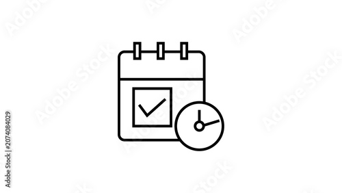Foto Calendar icon with a checkmark and clock showing successful appointment completion