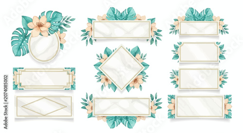 Floral Frame Templates - Decorative Borders with Tropical Leaves & Flowers